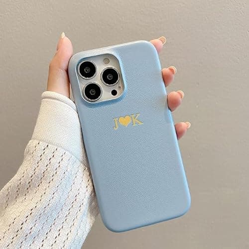 Personalized Initials Luxury Vegan Leather Case for Apple iPhone 16 15 14 13 12 11 Pro Max Plus, Custom Monogram Phone Cover, Embossed Letters Name (Blue) - Gift Idea thumbnail 4