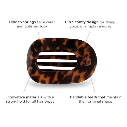 TELETIES - Medium Flat Round Clip - Strong Grip, Bendable Teeth, Comfortable Curved Design - For Lying Down, Yoga, Driving & More - Ideal for Medium-Thick Hair - For All Hair Textures - Tortoise thumbnail 3