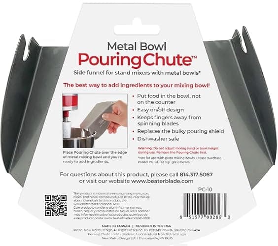 New Metro Design PC-10 Pouring Chute Compatible with KitchenAid Stand Mixer with Stainless Steel Bowl, Silver thumbnail 4