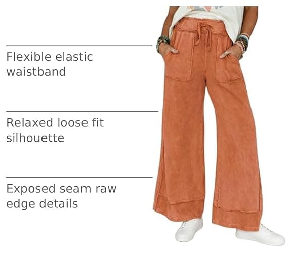 Athlisan Womens Casual Wide Leg Sweatpants Acid Wash Elastic Waisted Palazzo Pants Trousers with Pockets thumbnail 4