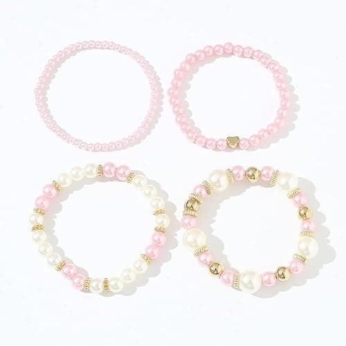COLORFUL BLING Layered Pearl Stretch Bracelets Set for Women Daisy Flower Heart Star Simulated Pearl Stackable Elastic Bracelets Chunky Beaded Ball Adjustable Multilayer Bangles Wedding Jewelry Gift thumbnail 4