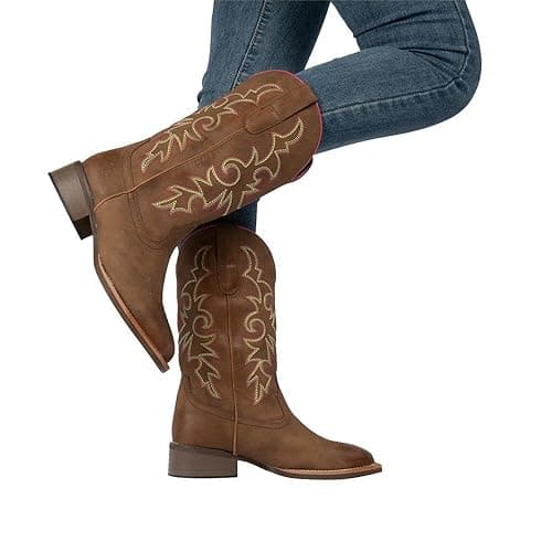 J's.o.l.e Cowboy Boots Woman Cowgirl Boots Botte Cowboy Femme Square Toe Wide Mid Calf Brown Boot thumbnail 7