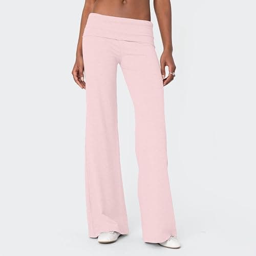 Pivanzore Fold Over Yoga Pants for Women Low Rise Wide Leg Leggings Sweatpants Y2k Cozy Stretchy Foldover Lounge Pants thumbnail 2
