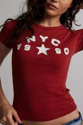 Retro Graphic Baby Tees Women Y2K Short Sleeve Crewneck Vintage Aesthetic Crop Tops Teen Girls Summer Slim Shirts thumbnail 4