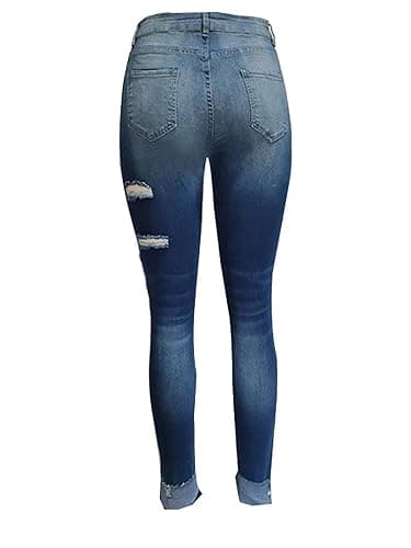KUNMI Women's Ripped Mid Waisted Boyfriend Jeans Loose Fit Distressed Stretchy Denim Pants thumbnail 5