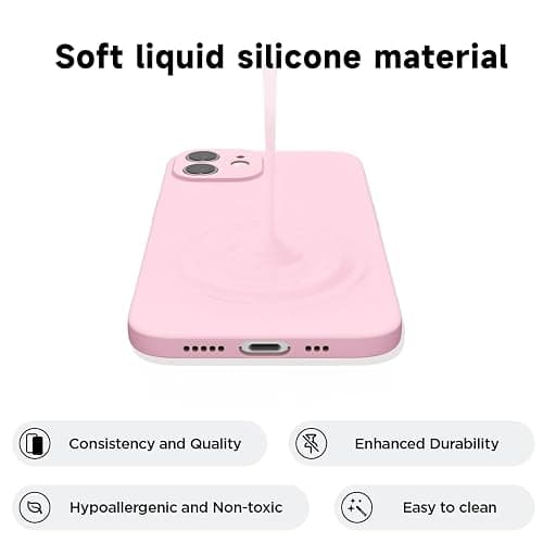 Svaove for iPhone 12 Phone Case Liquid Silicone, Thin Ultra Slim Minimalist Phone Cover, Girly Cute Plain Bright Solid Color Matte Soft Rubber Jelly Gel Plastic TPU Bumper, Light Pink thumbnail 3