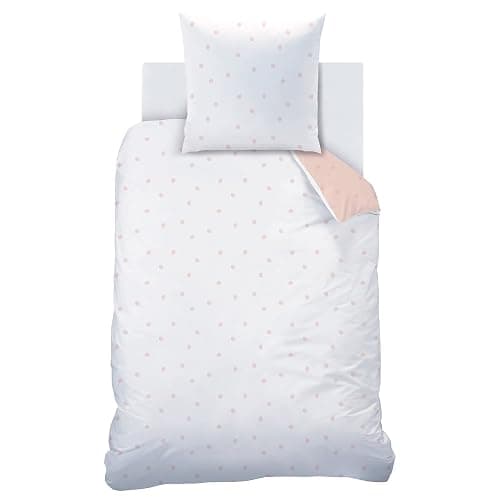 MATT & ROSE Parure de lit Enfant Fille 140x200 cm Nuages | 100% Coton | Oeko-TEX | Housse de Couette Enfant 140x200 cm + 1 Taie d'oreiller 65x65 cm Imprimées Réversibles Blanc, Rose thumbnail 4