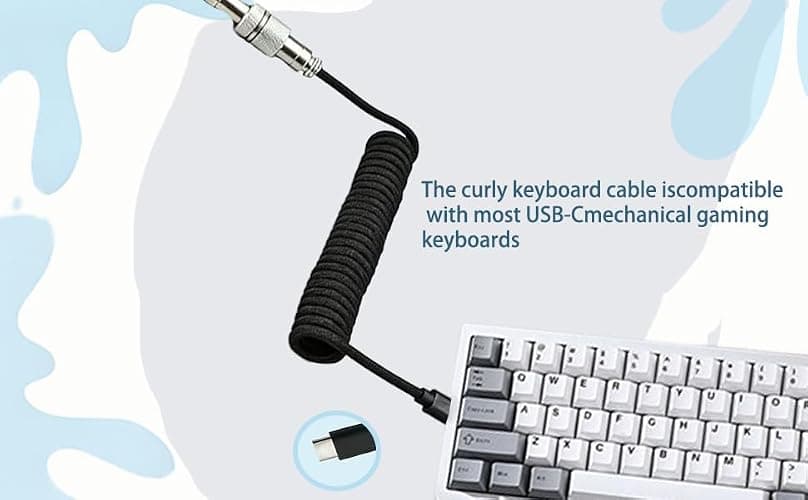 HSEUOPV Custom Coiled USB C Cable for Gaming Keyboard, Double-Sleeved Mechanical Keyboard Cable with Detachable Metal Aviator,USB-C to USB-A (1.8 M,Black) thumbnail 7