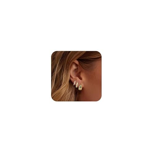 BBV 3 Pairs Gold Earrings for Women Dainty Small Gold Earring Set 14K Gold Hoop Earrings Cute Cz Hoop Flat Back Earrings Trendy Earring Gold Jewelry Set Gift thumbnail 2