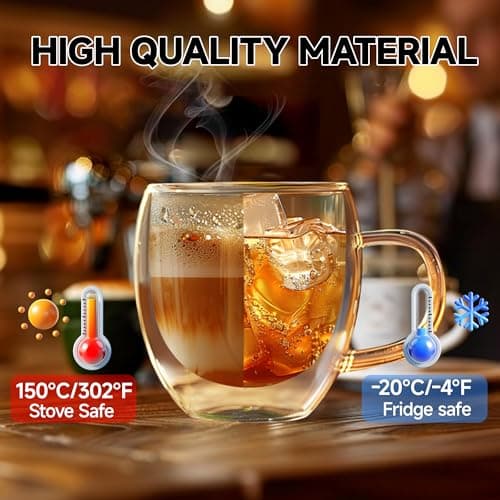 YMMIND Set of 4 Double Walled Glass Coffee Mugs 3 Ounces Insulated Layer Coffee Cups with Handle Borosilicate Glass Espresso Cup for Hot Beverage,Cappuccino,Tea,Latte,Wine,Microwave Safe thumbnail 2