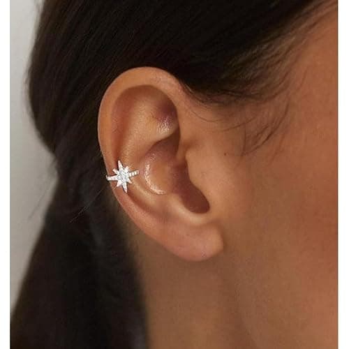 "A pair Star Ear Cuff Earrings for Women, Dainty Sliver Non Piercing Tiny Cartilage Cuff Earring Boho Trendy Northstar Starburst Ear Set Jewelry Gift for Women" thumbnail 4