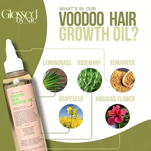 Glossed By Nae Voodoo Hair Growth Oil - Infused with Rosemary, Lemongrass, Grapeseed & Castor Oil for Hair Growth, Scalp Itchiness & Dry Scalp - 4 Fl Oz - All Hair Types thumbnail 3