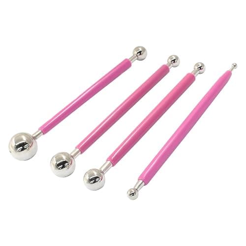 Kemcatui 4Pcs Pink Ball Shaped Cake Dotting Tool, 8 Head Fondant Ball Tool Stainless Steel Modeling Ball Tool, Metal Ball Mold Tool for Cake Decoration, Sculpting, DIY thumbnail 3