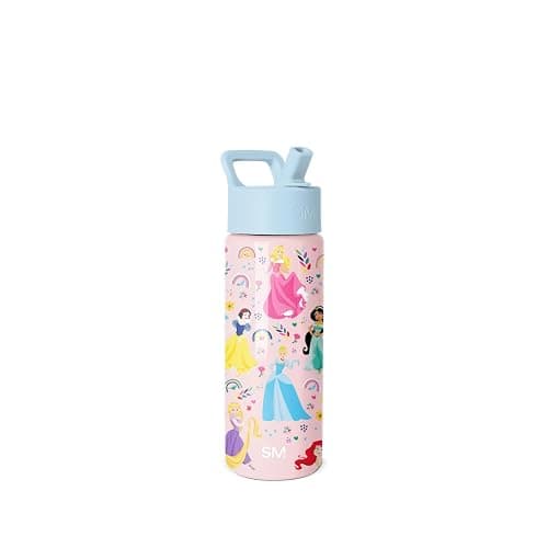 Simple Modern Kids Summit Water Bottle with Straw Lid | Disney Princess 18oz Stainless Steel Cup Insulated Tumbler for Girls, School | Princess Rainbows - Image 1