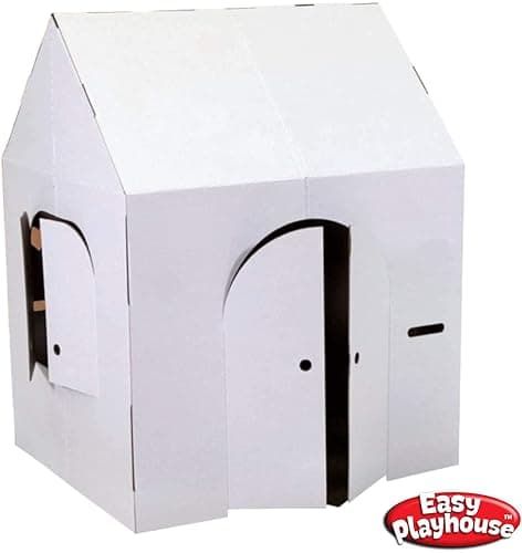 Easy Playhouse Cardboard Blank Crafty Cottage - Kids Fort to Color & Draw | DIY indoor playhouse and art canvas for kids; 32x26.5x40.5 in house with mail slots, fold out doors, and windows; USA made thumbnail 4