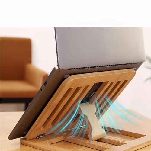 XIKEMADI Bamboo Foldable Laptop Stand Holder, 6-Level Adjustable Ergonomic Notebook Riser with Heat Dissipation for 10-17 Inch Laptops, MacBook, Tablet (Natural Bamboo) thumbnail 3