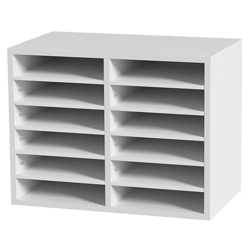 VEVOR Literature Organizers, 12 Compartments Office Mailbox with Adjustable Shelves, Wood Literature Sorter 20.4x12x16.1 inches for Office, Home, Classroom, Mailrooms Organization, EPA Certified White thumbnail 9