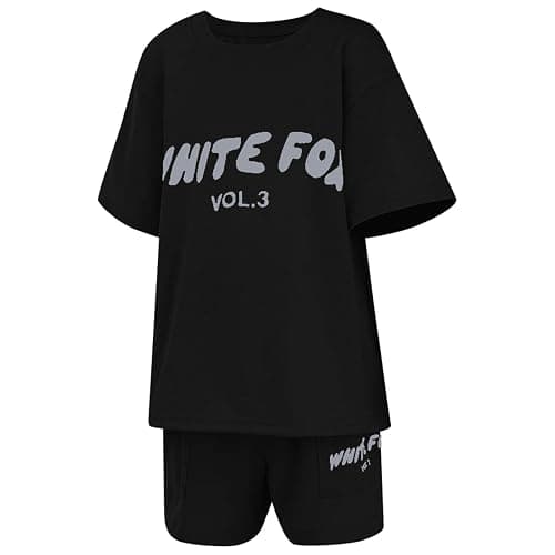 Girls Tracksuit Set Kids T-Shirt and Shorts 2 Piece Activewear Summer Outfits Short Sleeve Casual Oversized Loose Letter Print Tops Sweatshirt and Sweatpants Outfit thumbnail 4