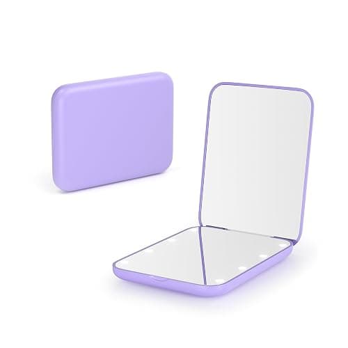 Kintion Pocket Mirror, 1X/3X Magnification LED Compact Mirror (Purple) | Travel Mirror with Light for Purse, 2-Sided, Portable, Folding, Handheld, Small Lighted Mirror for Gift - Image 1