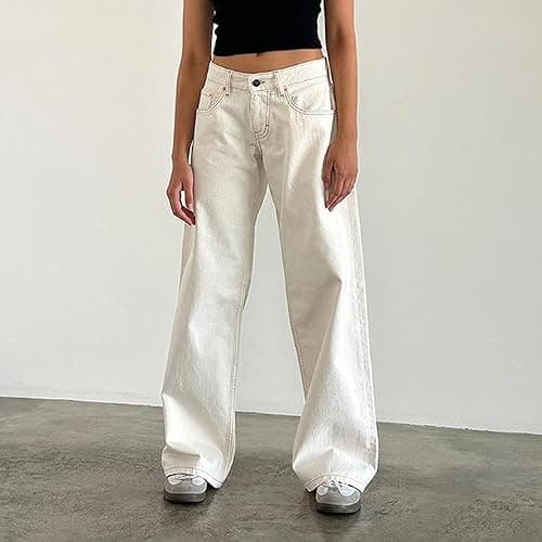 Women Y2K Low Rise Baggy Jeans Loose Fit Boyfriend Straight Wide Leg Denim Pants Streetwear Trousers Fall Outfits thumbnail 3
