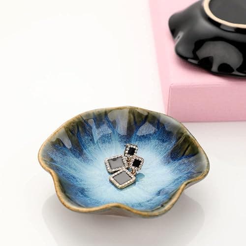 Ceramic jewelry dish,gifts for women her leaf jewelry Plate trinket key tray small ring dish holder nightstand decor home decor Christmas Birthday Friendship Gift for friend girl colleague (Blue) thumbnail 6