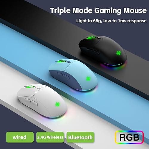 LORERAN Bluetooth Wireless Mouse, 3 Modes Bluetooth 5.0 & 3.0 2.4G Wireless Portable Optical 4800 DPI Mouse with USB Nano Receiver,for Laptop, MacBook Pro Air, PC, Computer (White) thumbnail 3