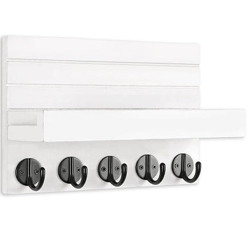 Lwenki Key Holder for Wall, Decorative Key and Mail Holder with Shelf Has Large Key Hooks for Bags, Coats, Umbrella – Paulownia Wood Key Hanger with Mounting Hardware (9.8”W x 6.7”H x 4.2”D) thumbnail 3