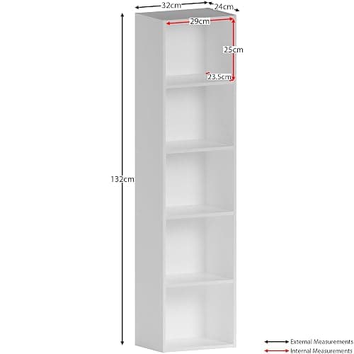 Vida Designs Oxford 5 Tier Cube Bookcase White - Modern Space-Saving Wooden Shelving Display Storage Unit - Freestanding - H132xW32xD24cm - Ideal for Living Room, Bedroom or Office thumbnail 3