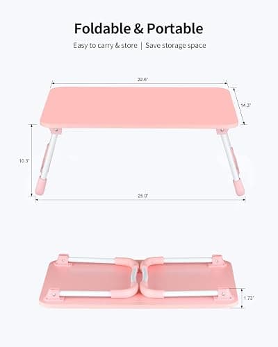 Ruxury Folding Lap Desk Laptop Stand Bed Desk Table Tray, Breakfast Serving Tray, Portable & Lightweight Mini Table for Sofa Couch Floor - - Pink thumbnail 2