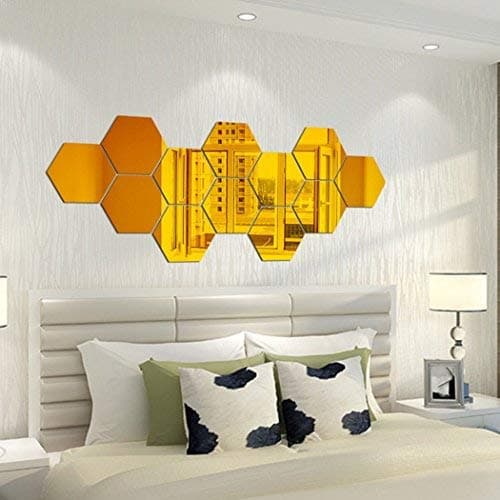 MCLEULLA Mirror Wall Stickers - 12PCS Hexagon Art DIY Decorative Acrylic Sheet Plastic Tiles Home Living Room Bedroom Sofa TV Background Decal Decoration - Gold thumbnail 8