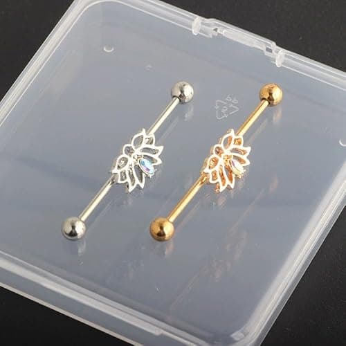 Zynova 14G Lotus Industrial Barbell Earring for Women 316L Surgical Steel AB Color Cubic Zirconia Flower Cartilage Industrial Bar 38mm Industrial Piercing Jewelry thumbnail 5