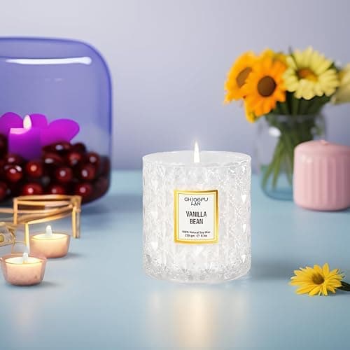 Chloefu LAN Vanilla Bean Highly Fragranced Candle Gifts for Women, Mothers Day Gift, Natural Wax Candle for Home Scented, Up to 55 Hour Burn time - 230g Premium Soy Wax thumbnail 3