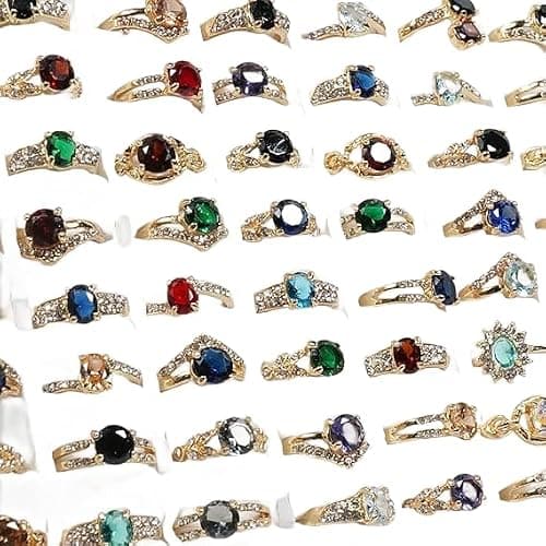 YITANA 50PCS Fashion Wholesale Lots,Bulk Rings Colorful Rhinestone Ring for Boutique Resale (50PCS OPP Bag) - Image 1