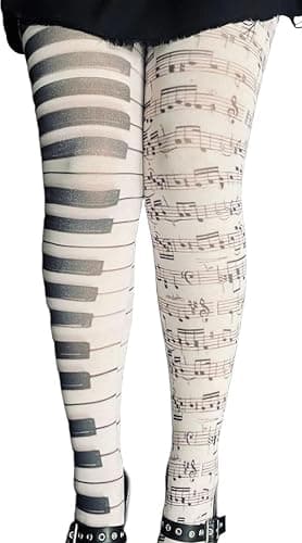 JOLILUNA Whimsy Twee Piano Tights Funky Y2k Music Note Tights - Image 1