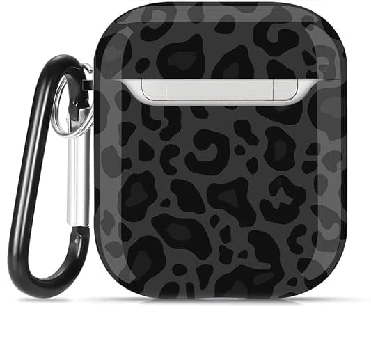 Olytop for Airpods Case Leopard Women, Cute Cheetah Print Airpod 2nd/1st Generation Shockproof Protective Cover Skin Shell Girls with Keychain for Apple AirPods 2&1 Case - Black/Grey Leopard thumbnail 2