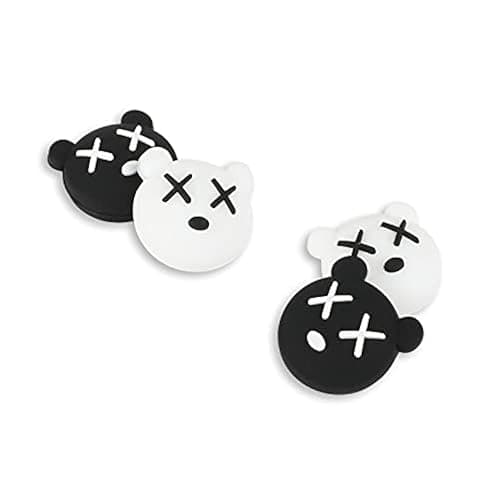 PERFECTSIGHT 4PCS Cute Thumb Grip Caps Compatible with Nintendo Switch/OLED/Lite Console, Kawaii Soft Skin Silicone 3D Analog Stick Button Cover for NS Joycon Controller, Joystick Cap, Black & White - Image 1
