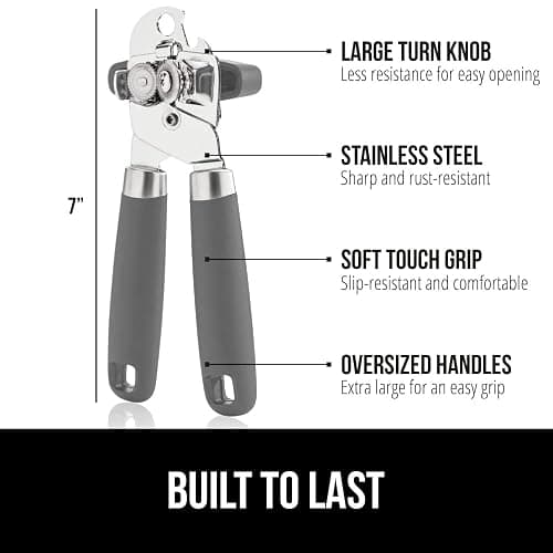 GORILLA GRIP Heavy Duty Stainless Steel Smooth Edge Manual Can Opener and Bottle Openers, Soft Comfortable Handle, Oversized Handheld Turn Knob, US Designed Multifunctional Kitchen Tool, Gray thumbnail 2