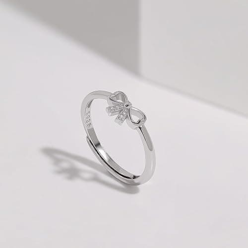 Meissa Dainty Bow Rings Infinity Rings for Women Girls Rose Gold Plated Bow Ring 925 Sterling Silver Handmade Adjustable Friendship Promise Rings thumbnail 3