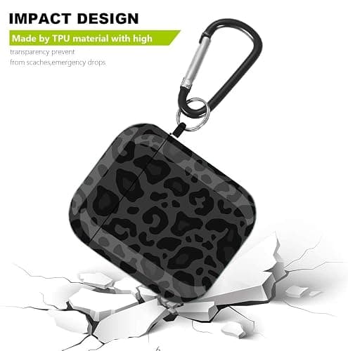 Olytop for Airpods Case Leopard Women, Cute Cheetah Print Airpod 2nd/1st Generation Shockproof Protective Cover Skin Shell Girls with Keychain for Apple AirPods 2&1 Case - Black/Grey Leopard thumbnail 4
