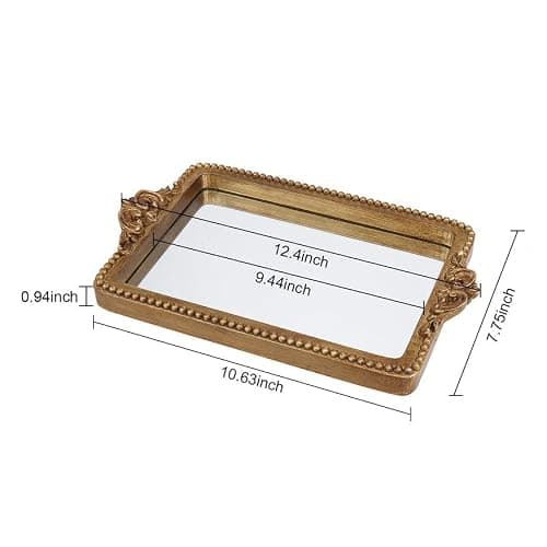 Hanna Roberts Vintage Gold Tray with Mirror Glass Base | Card Holder for Guests During Occasions and Events or Decorative Home and Vanity Organizer (Gold) thumbnail 3