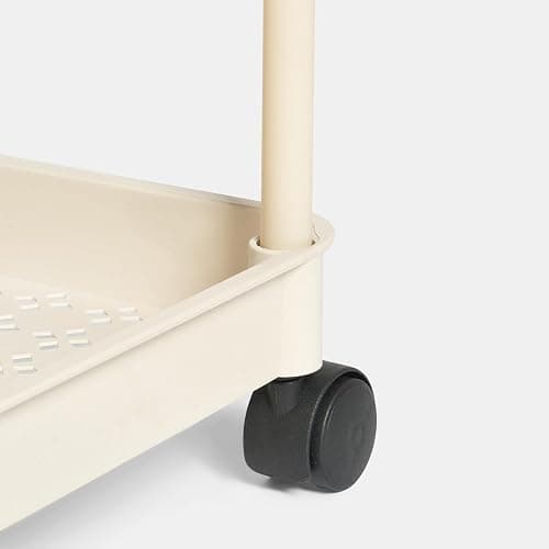 OHS 3 Tier Storage Trolley on Wheels Plastic Kitchen Trolleys for Book Beauty Rolling Storage Cart Organiser Utility Cart for Living Room Bathroom Office, Cream thumbnail 5