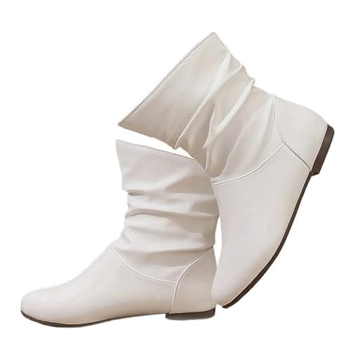 Womens Slouchy Flat Ankle Boots Wide Width Orthopedic Ankle Boot | Comfortable Round Toe Casual Pull On Flat Booties Fall Winter Low Heel Short Boots Ladies Slouchy Boots - Image 1