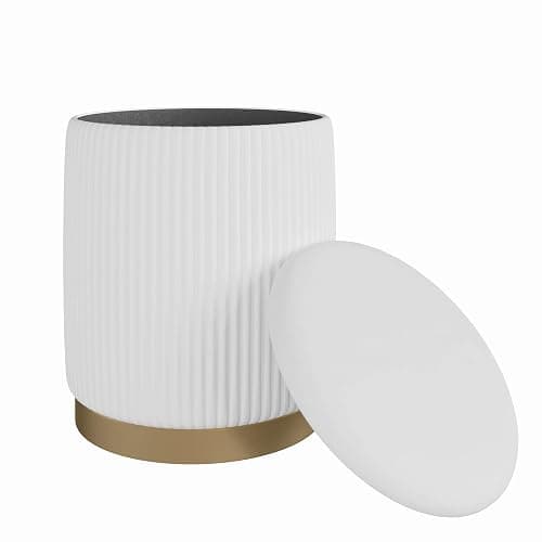 Boahaus Cersei White Velvet Vanity Ottoman with Hidden Storage, Makeup Chair for Vanity Desk, Elegant Foot Rest Stool with Gold Base for Bedroom, Living Room & Dressing Area (Pure White) - Image 1