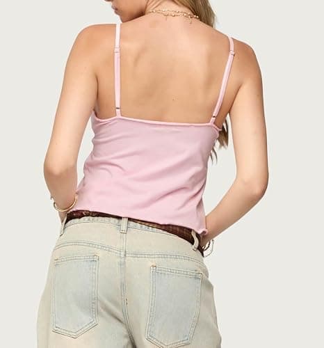 Cute Babydoll Tops for Women Spaghetti Strap V Neck Backless Cami Tops Y2k Going Out Tank Top thumbnail 4