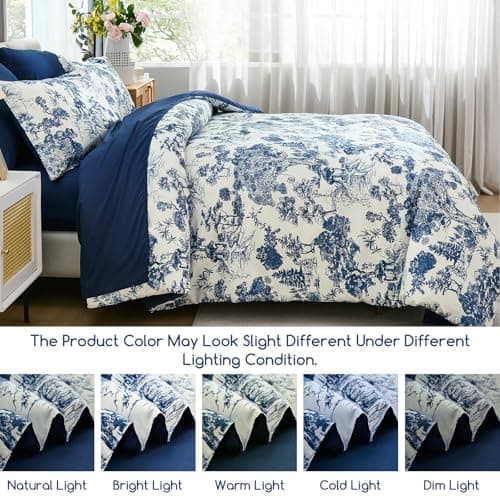 DJY Navy Blue Comforter Set Queen Size,7 Pieces Bed in a Bag Botanical Comforters with Sheets Elegant Plants Print Soft Microfiber Reversible Complete Bedding Sets for All Season thumbnail 8