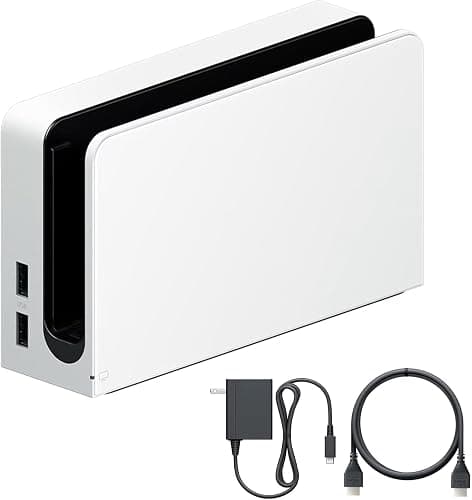 TV Dock Station for Switch and OLED - 3 in 1 Replacement TV Base Docking Station Set with Ethernet LAN Port, Charger, HDMI Cable Accessories (White) - Image 1
