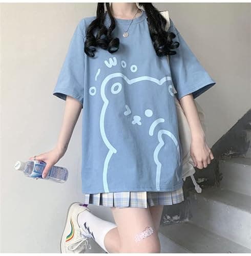 Tyadorw Womens Kawaii Shirt Aesthetic Shirts Harajuku Japanese Streetwear Kawaii Bear Graphic Tees Kawaii Oversized T Shirts thumbnail 4