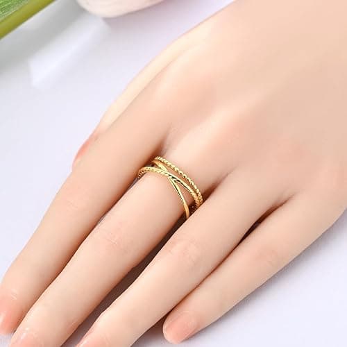 NARMO 925 Sterling Silver Rings for Women Entwined Line Cubic Zirconia Gold Plated Band Statement Rings Size 6-9 thumbnail 5