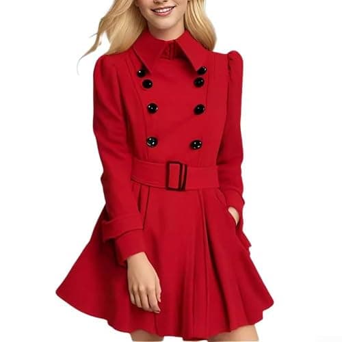 Fashionable Women's Long Sleeve Trench Coat with Stand Collar Ideal Winter Outerwear (S Red) thumbnail 2