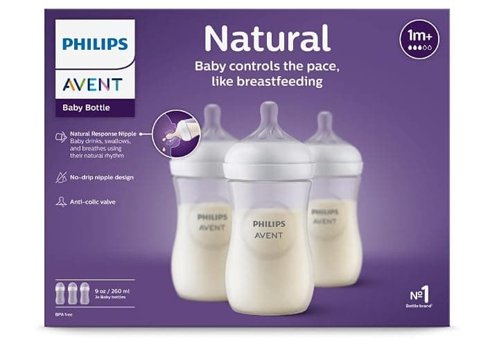 Philips Avent Natural Baby Bottles with Natural Response Nipples (Medium Flow, Flow 3), 9oz, 3-pack, SCY903/03 - Clear - 9oz - 3-pack thumbnail 16